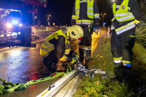 Sportwagen kommt im Regen von der Straße ab und stürzt in den Straßengraben